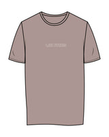 The Womens Tee - Mushroom - Lava - Center Chest & Center Back Stacked - White Printed