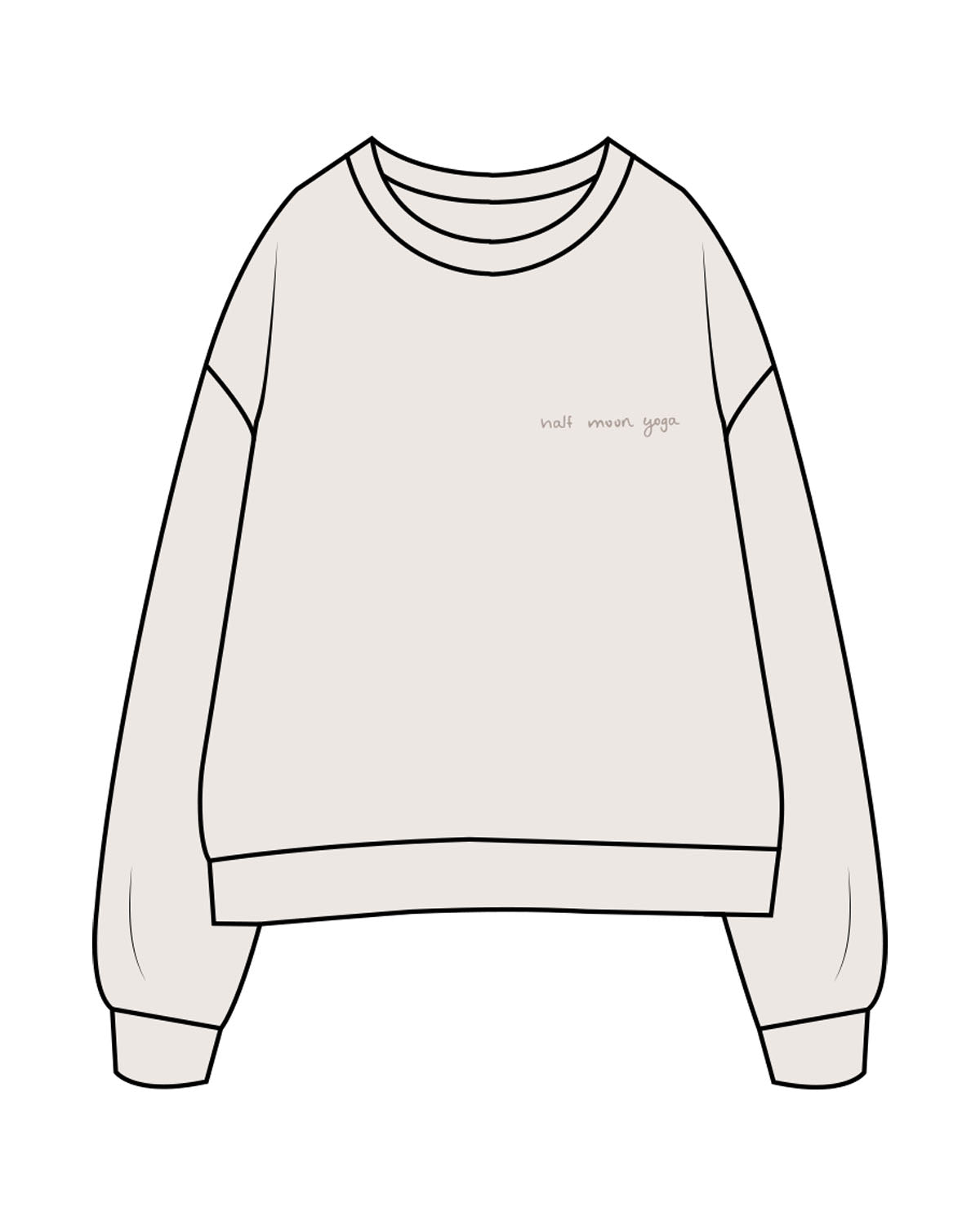 The Womens Crewneck - Bone - Half Moon Yoga - Left Chest & Back Spine - Printed - Tone on Tone