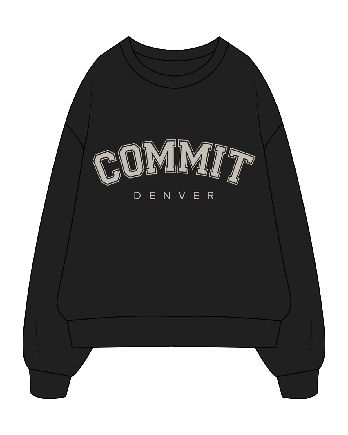 The Mens Crewneck - Black - Commit Fitness - Center Chest Stacked - Oat