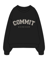 The Mens Crewneck - Black - Commit Fitness - Center Chest Stacked - Oat