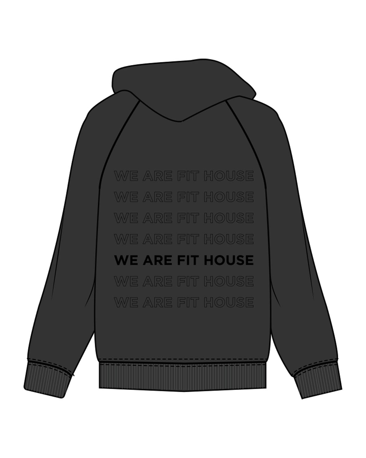 The Womens Hoodie - Washed Black - Fit House - Center Chest - Back Stacked - Printed - Tone on Tone