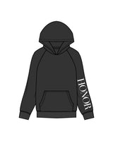 The Womens Hoodie - Washed Black - Honor Pilates - Left Sleeve - White