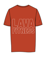 The Womens Tee - Autumn - Lava - Center Chest & Center Back Stacked - White Printed