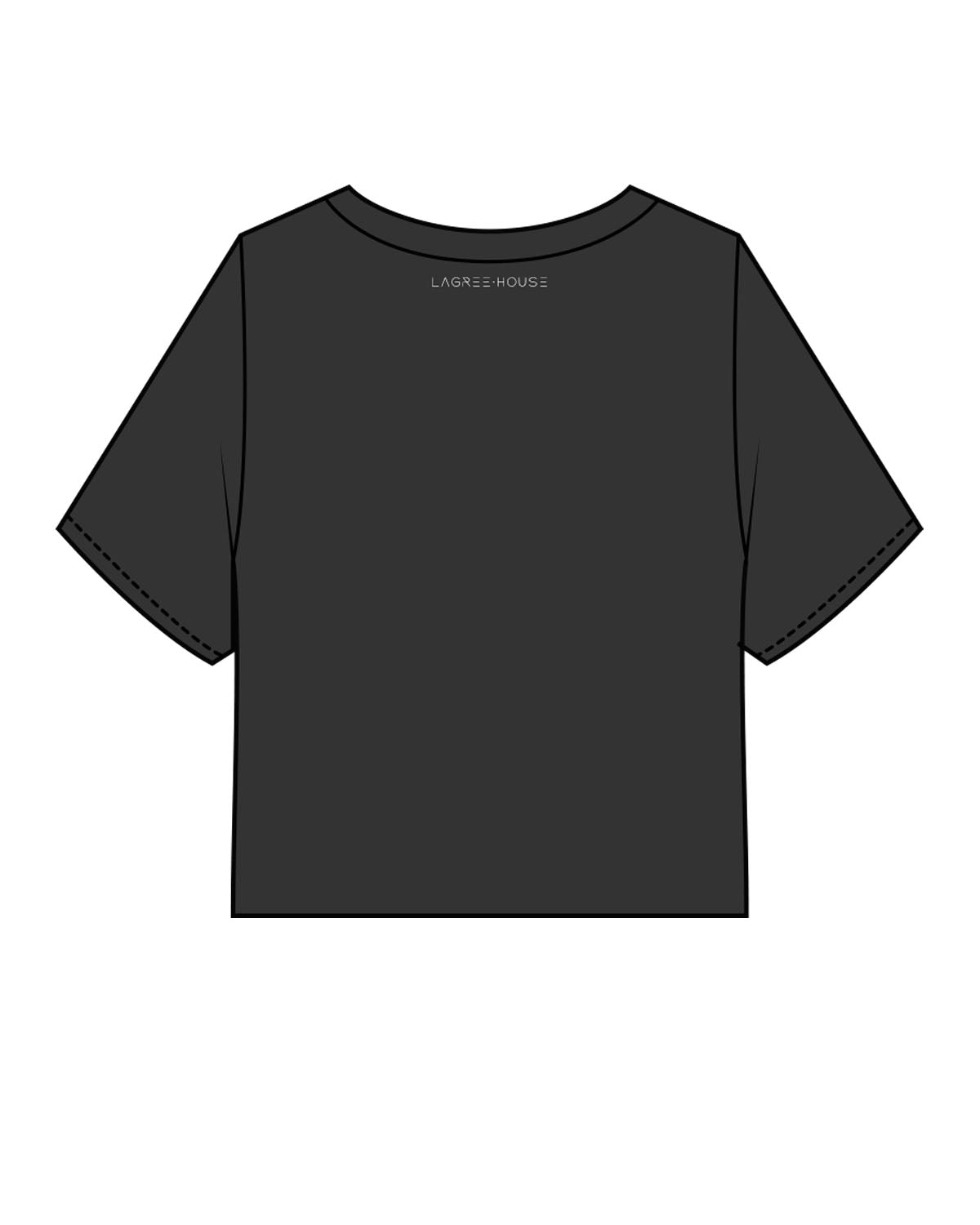 The Heavyweight Crop Tee - Washed Black - Lagree House - Left Chest Stacked & Back Neckline - Instructor - White