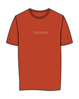 The Womens Tee - Autumn - Lava - Center Chest & Center Back Stacked - White Printed