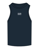 The Ribbed Full Length Tank - Navy - Swan Dive - Center Chest Stacked - Embroidered Tone on Tone
