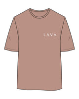 The Womens Oversized Tee - Clay - Lava - Left Chest Stacked - White Printed