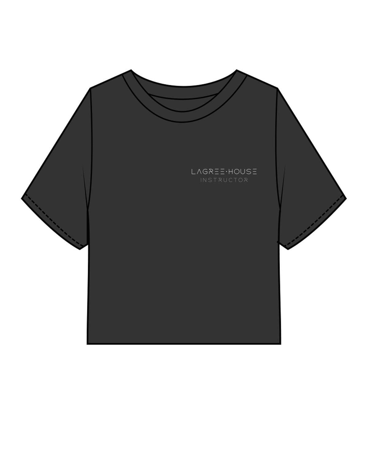 The Heavyweight Crop Tee - Washed Black - Lagree House - Left Chest Stacked & Back Neckline - Instructor - White