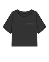 The Heavyweight Crop Tee - Washed Black - Lagree House - Left Chest Stacked & Back Neckline - Instructor - White