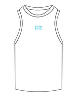 The Ribbed Full Length Tank - White - Swan Dive - Center Chest Stacked - Embroidered Blue