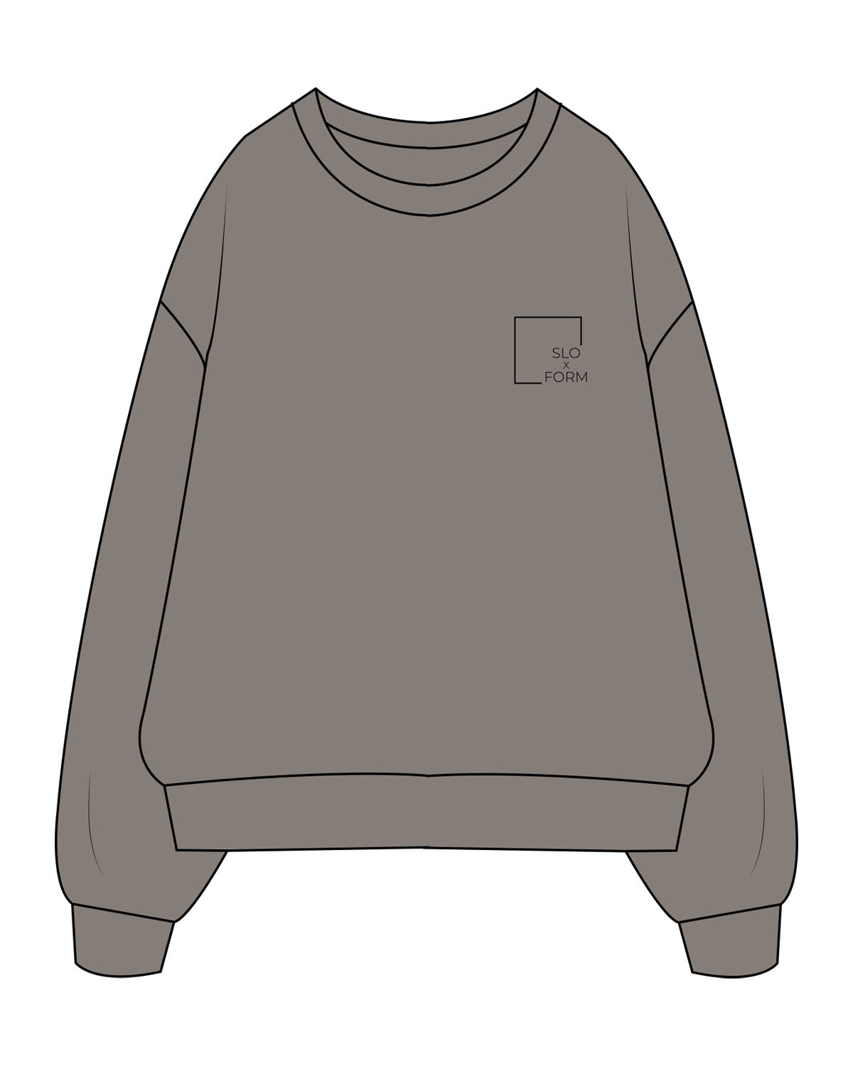 The Mens Crewneck - Washed Gray - Slo x Form - Left Chest - Printed - Black