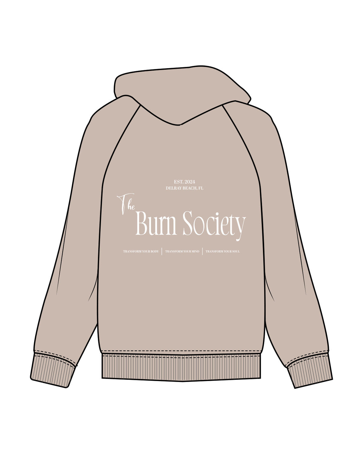 The Classic Hoodie - Bone - The Burn Society - Back Center Stacked - 3 Layers - White