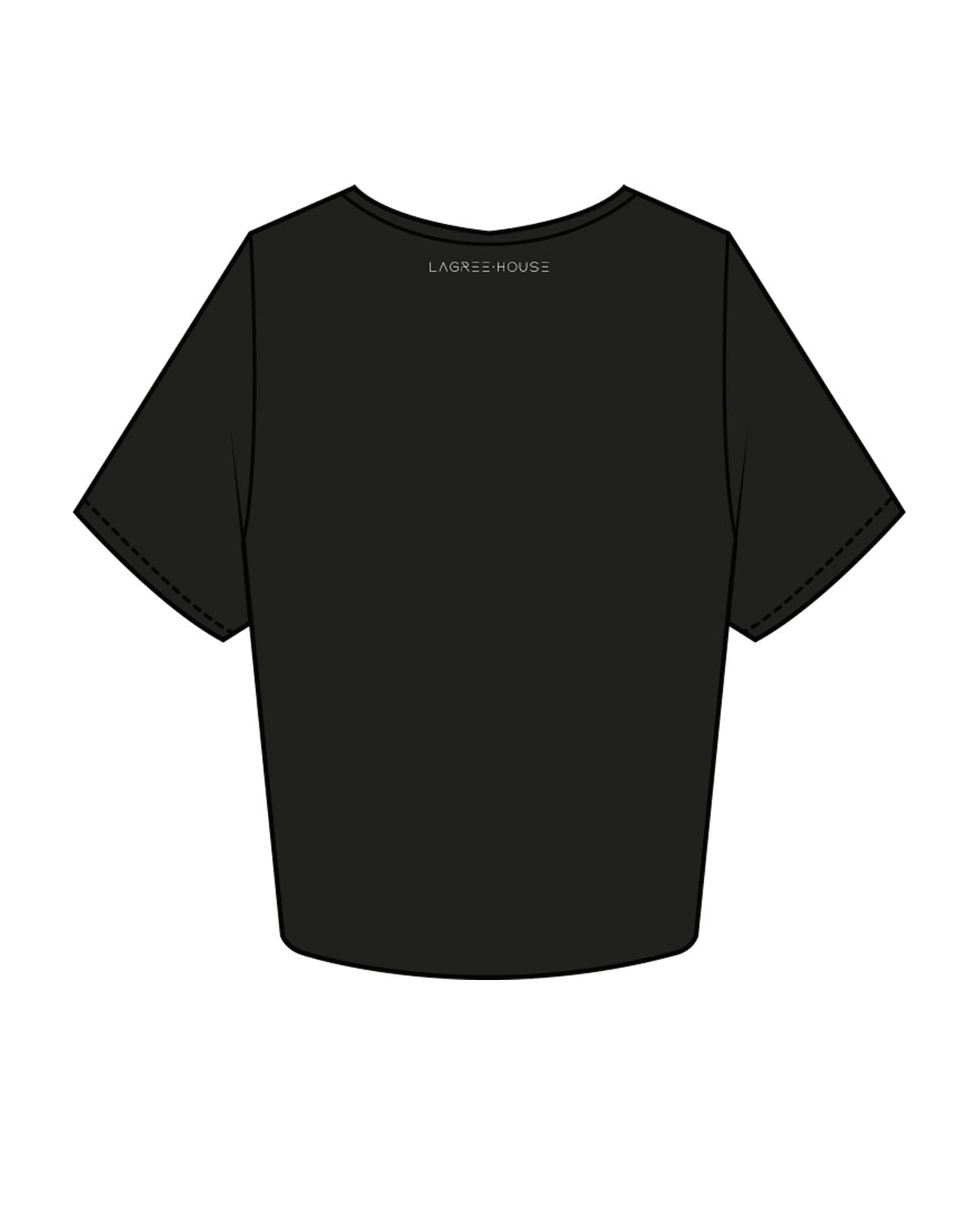 The Crop Tee - Black - Lagree House - Left Chest Stacked & Back Neckline - Instructor - White
