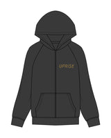 The Womens Zip Hoodie - Washed Black - Uprise Hot Yoga - Left Chest - Back Stacked - Printed - Full Color