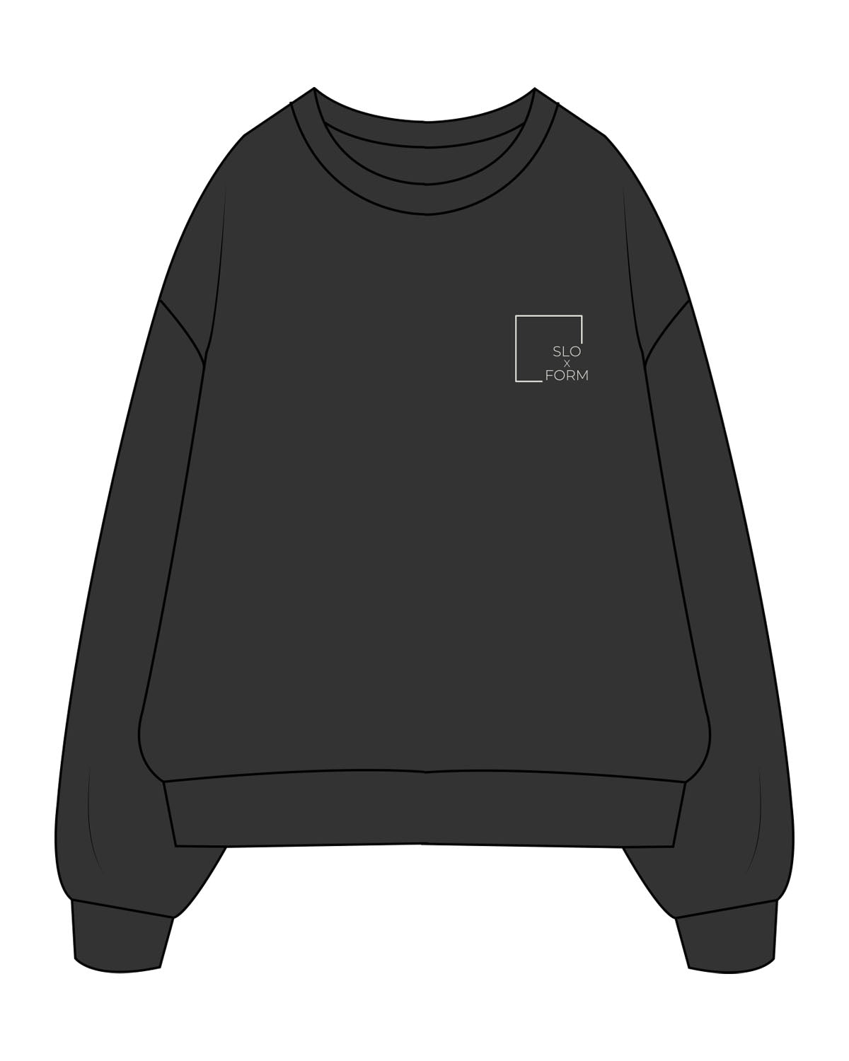 The Mens Crewneck - Washed Black - Slo x Form - Left Chest - Printed - Washed Bone