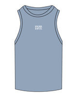 The Ribbed Full Length Tank - Powder - Swan Dive - Center Chest Stacked & Back Center - Embroidered White