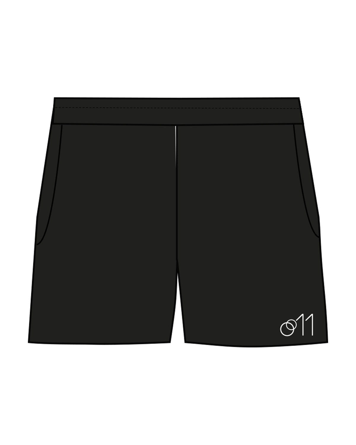 The Womens Sweat Shorts - Black - Studio 11 - Left Leg - Embroidered - White