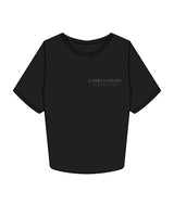 The Crop Tee - Black - Lagree House - Left Chest Stacked & Back Neckline - Instructor - White