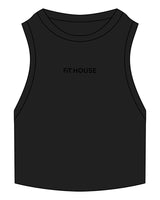The Ribbed Crop Tank - Black - Fit House - Center Chest - Embroidered - Tone on Tone