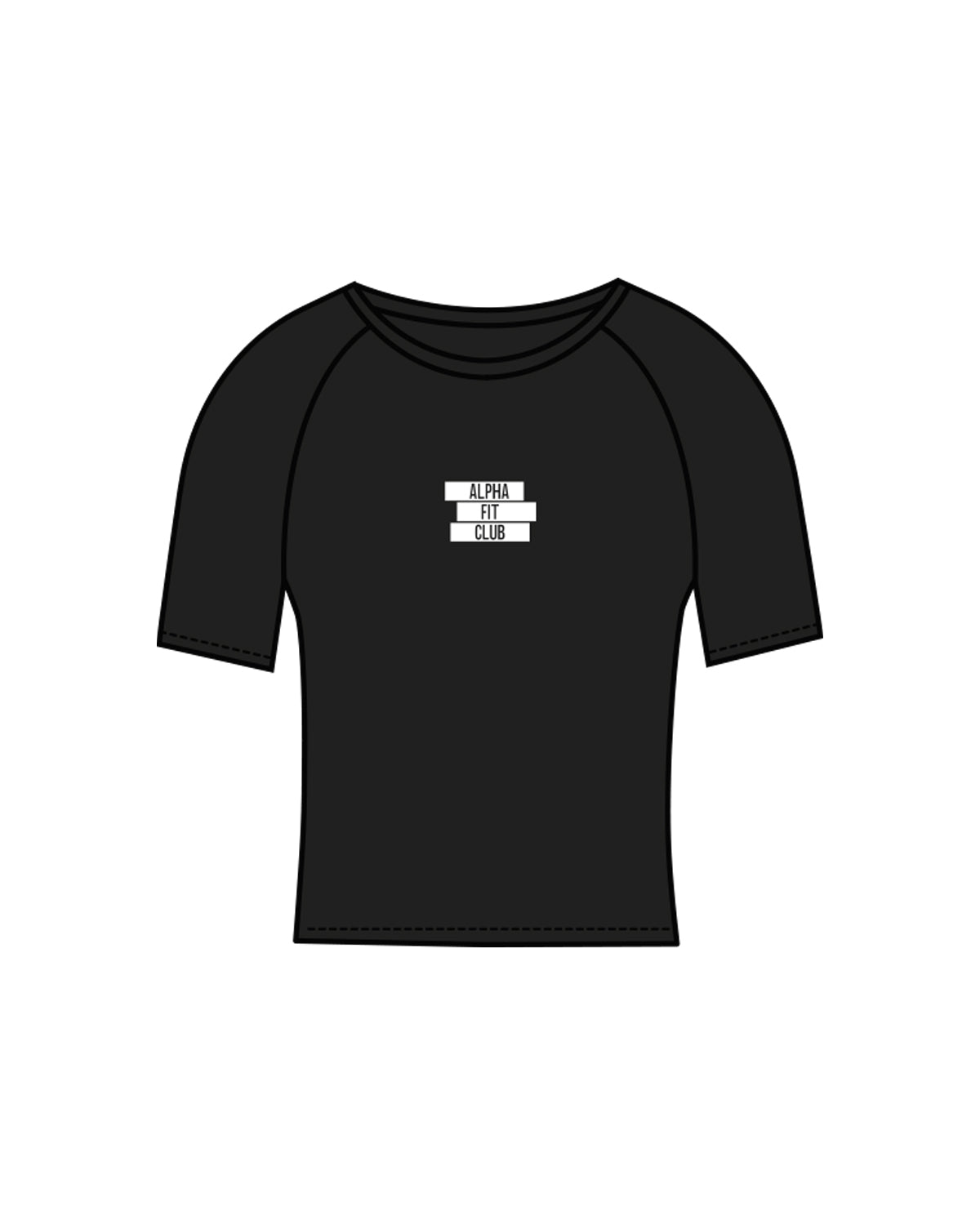 The Short Sleeve Crop - Black - Alpha Fit - Center Chest & Back Vertical - White