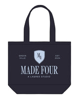 The Tote Bag - Navy - M4Lagree - Center 'M4 Stacked" - Light Blue
