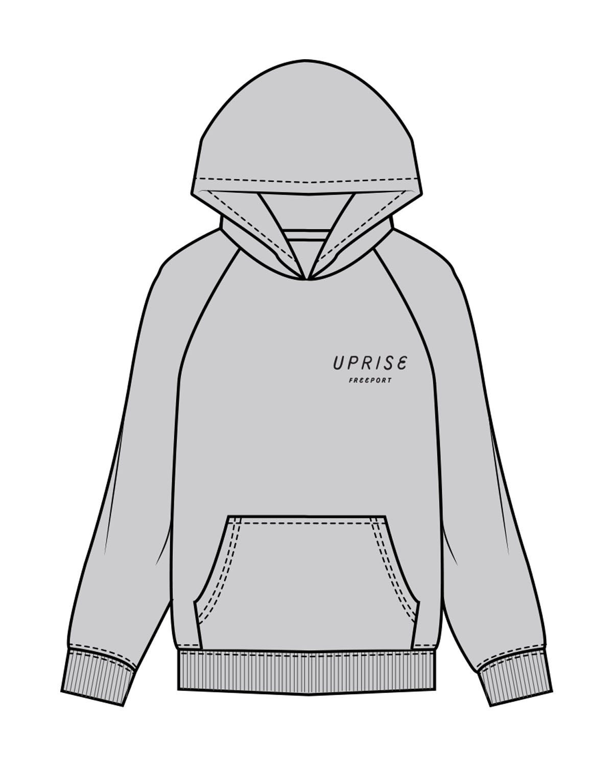 The Womens Hoodie - Storm - Uprise Hot Yoga - Left Chest Stacked - Hoodie - Printed - Washed Black