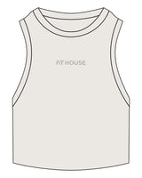The Ribbed Crop Tank - Bone  - Fit House - Center Chest - Embroidered - Tone on Tone