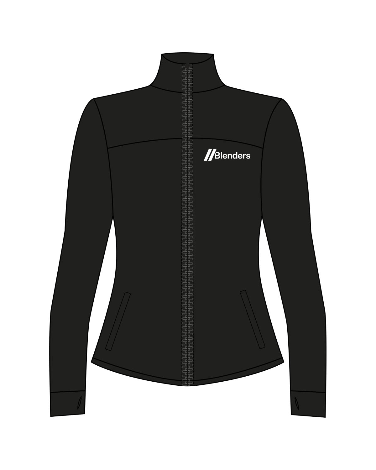 The Womens Zip Jacket - Black - Blenders - Left Chest & Back Neckline - Printed - White