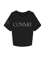 The Crop Tee - Black - Commit Fitness - Right Sleeve & Center Chest - Bone