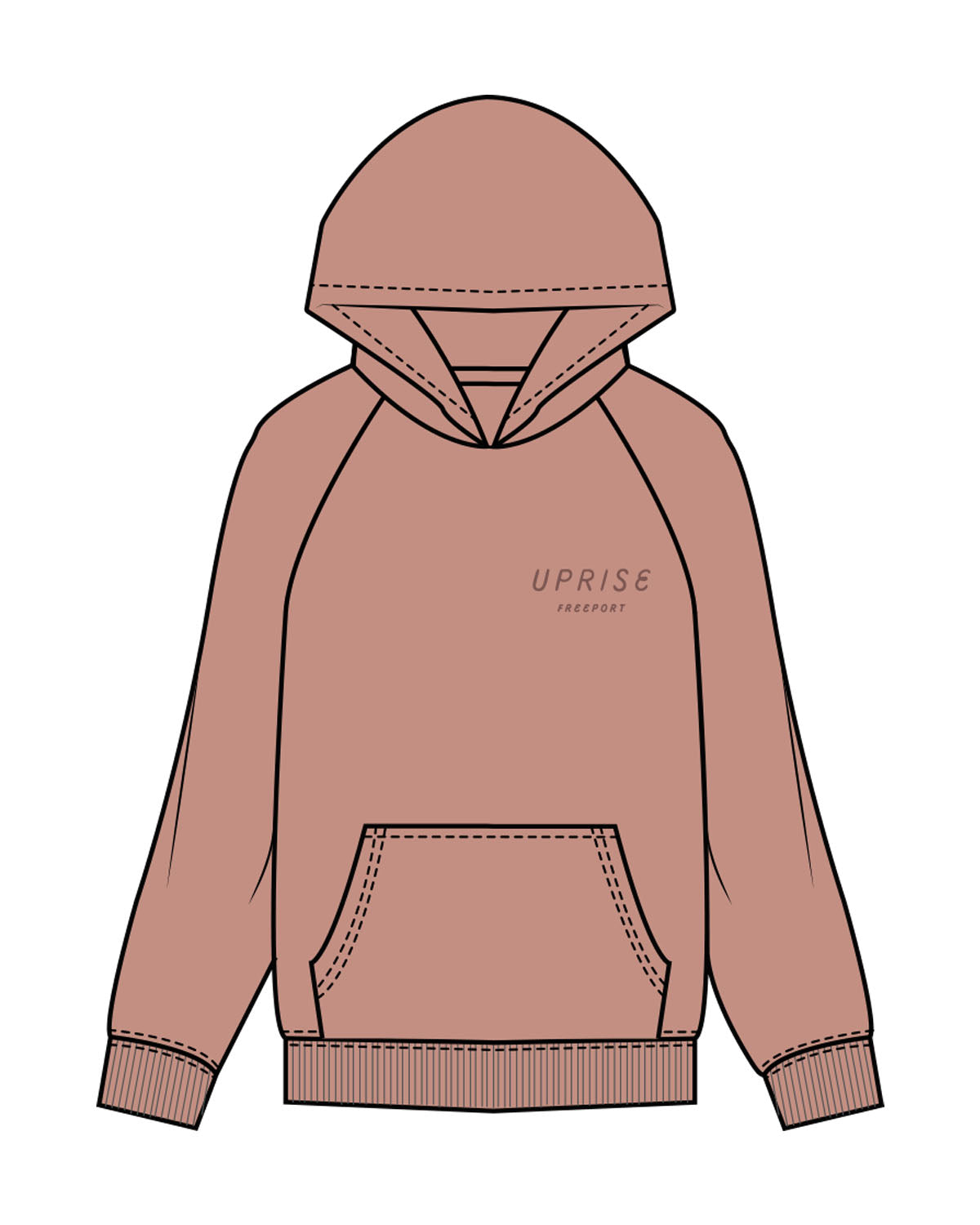 The Womens Hoodie - Clay - Uprise Hot Yoga - Left Chest Stacked - Hoodie - Printed - Tone on Tone