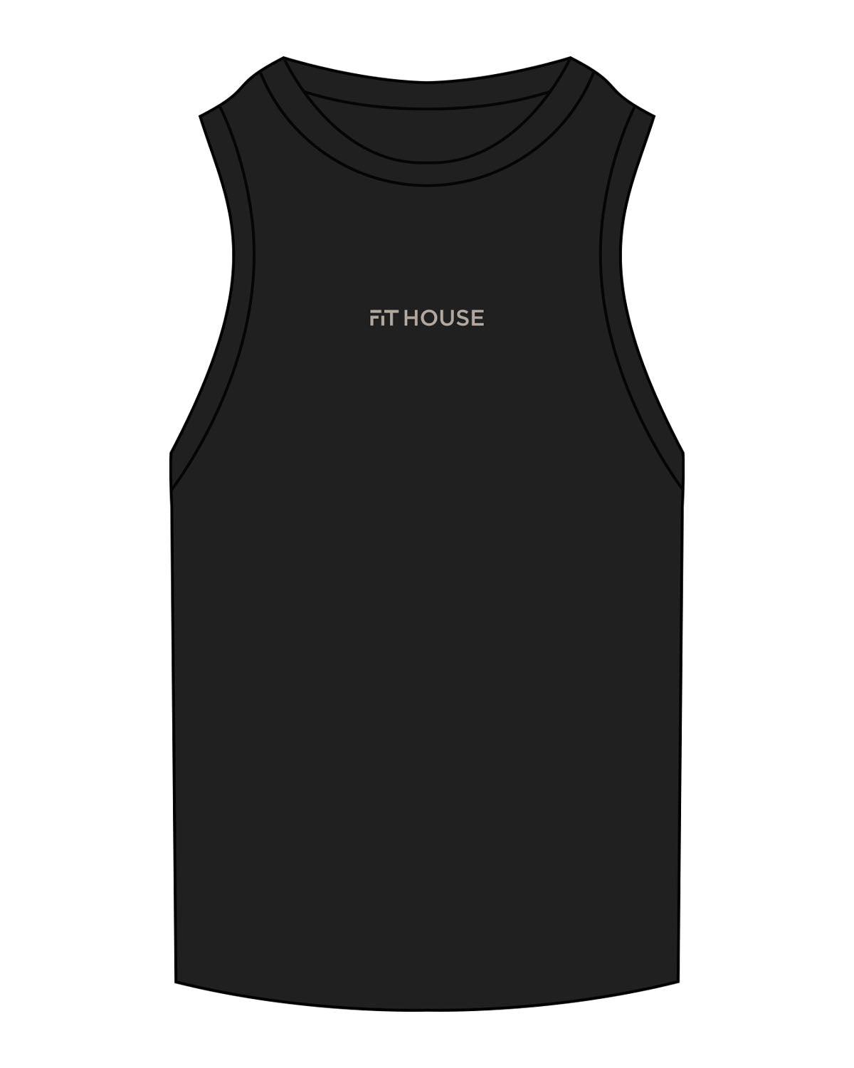 The Ribbed Full Length Tank - Black - Fit House - Center Chest - Embroidered - White