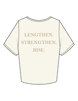 The Crop Tee - Off White - Pilates Phoenix - Left Chest & Back Stacked - Printed - Khaki
