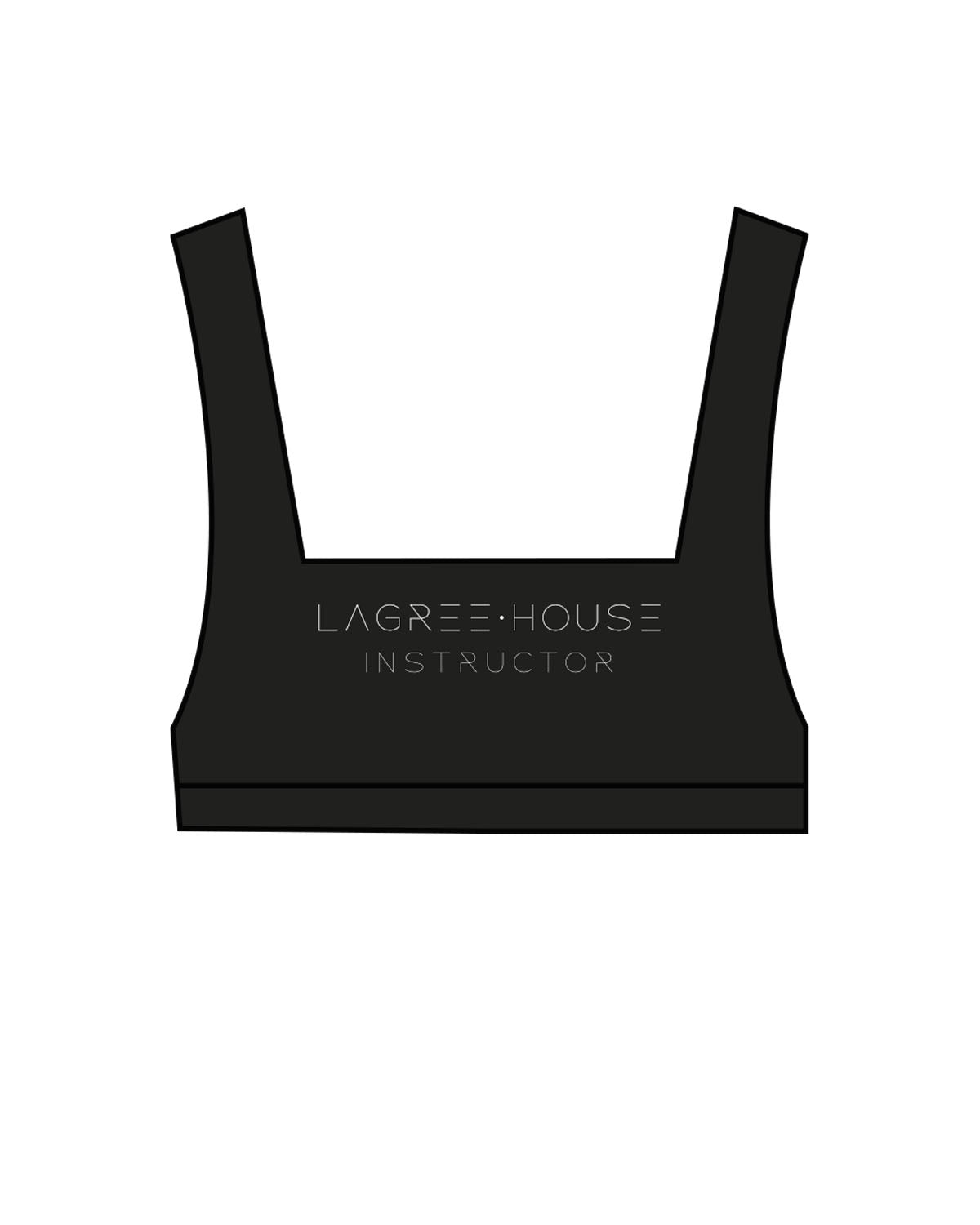 The Box Cut Bra - Black - Lagree House - Center Chest Stacked & Back Center - Instructor - White