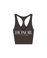 The Racer Tank - Cafe - Honor Pilates - Center Chest Stacked & Back Center - White