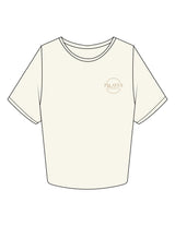 The Crop Tee - Off White - Pilates Phoenix - Left Chest & Back Stacked - Printed - Khaki