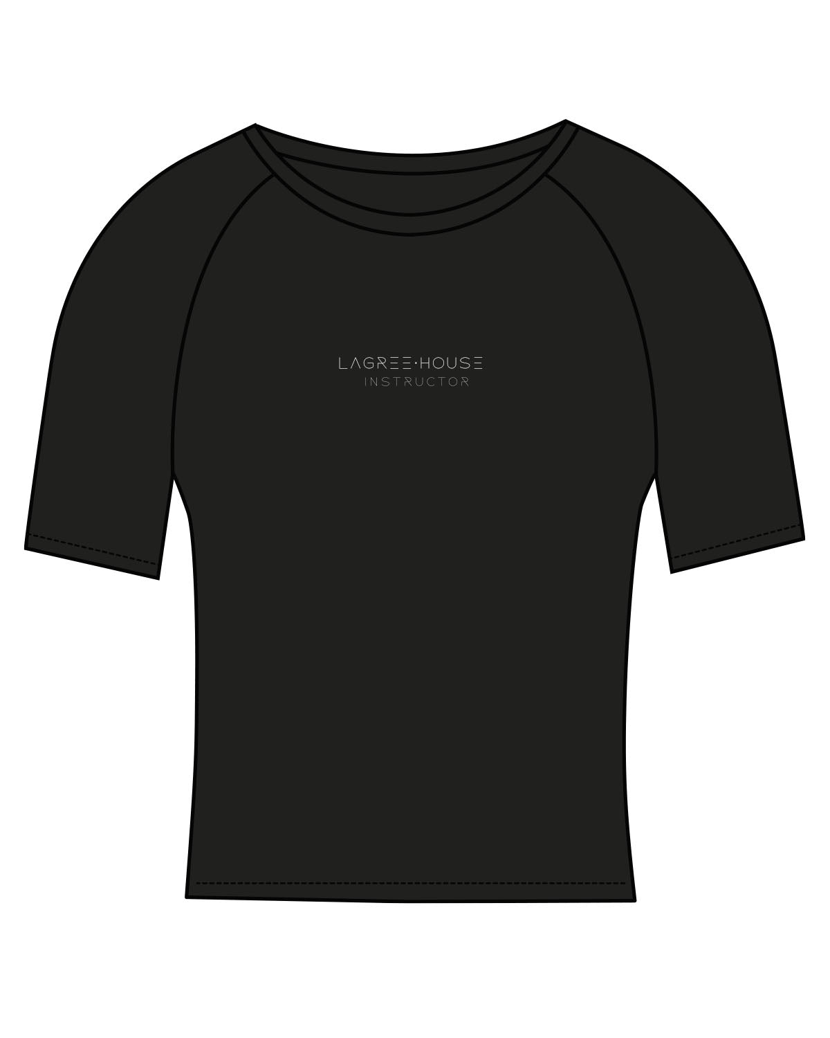 The Short Sleeve Crop - Black - Lagree House - Center Chest Stacked - Instructor - White