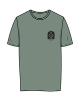 The Womens Tee - Sage - Uprise Hot Yoga - Left Chest Stacked - Back Neckline - Printed - Full Color