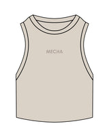 The Ribbed Crop Tank - Bone - MECHA - Center Chest - Embroidered Tone on Tone