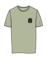 The Womens Tee - Pistachio - Uprise Hot Yoga - Left Chest Stacked - Back Neckline - Printed - Full Color