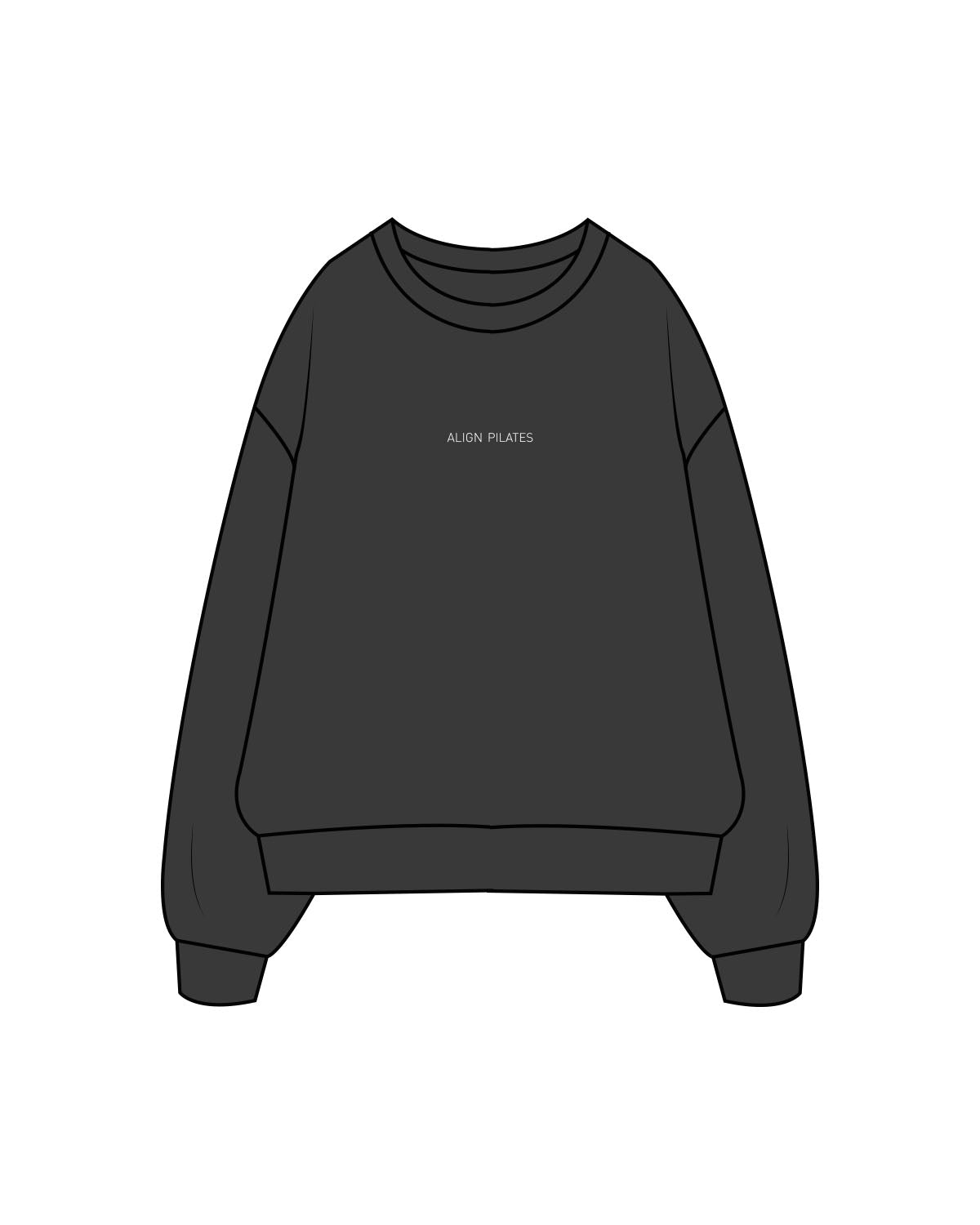 The Mens Crewneck - Washed Black - Align Pilates - Center Chest & Back Illustration - Printed - White