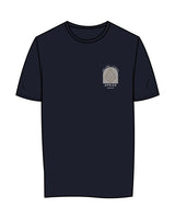 The Womens Tee - Navy - Uprise Hot Yoga - Left Chest Stacked - Back Neckline - Printed - Full Color