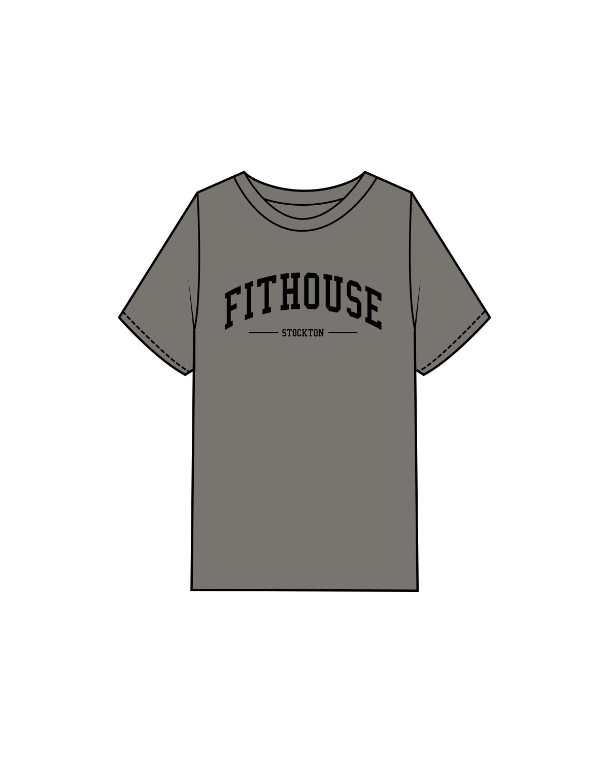 The Womens Heavyweight Tee - Washed Gray - Fit House - Chest Arc Stacked - Back Neckline - Printed - Black