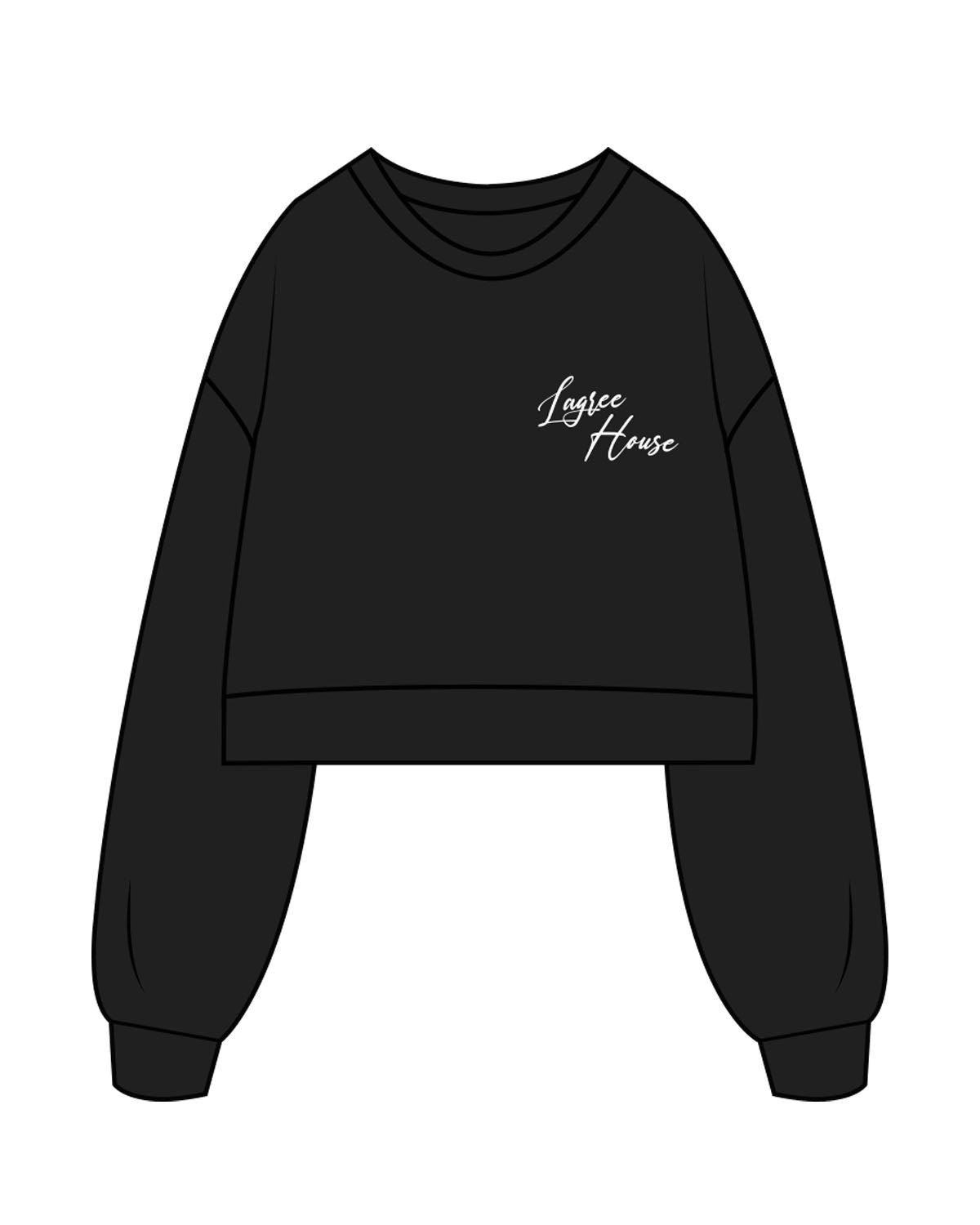The Womens Crop Crewneck - Black - Lagree House - Left Chest Stacked & Full Back - Full Color