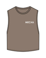 The Crop Muscle Tank - Cacao - MECHA - Left Chest & Back Stacked - White