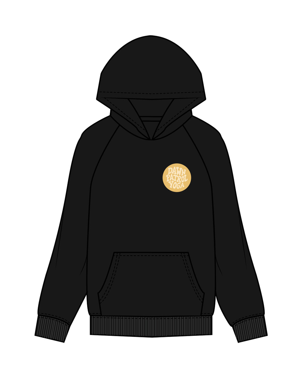 The Womens Hoodie - Black - Dawn Patrol - Left Chest & Back Center - White