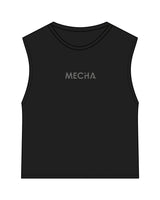 The Womens Classic Crop Tank - Black - MECHA - Center Chest & Back Stack - Charcoal