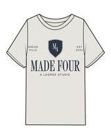 The Mens Heavyweight Tee - Washed Bone - M4Lagree - Center "M4 Stacked" & Back Center Neckline - Navy