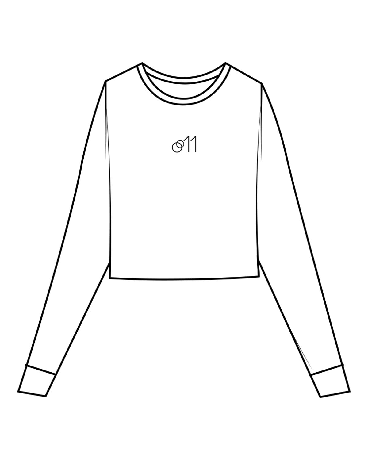 The Micro Rib Crop Long Sleeve - White - Studio 11 - Center Chest - Printed - Black