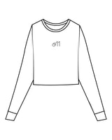 The Micro Rib Crop Long Sleeve - White - Studio 11 - Center Chest - Printed - Black