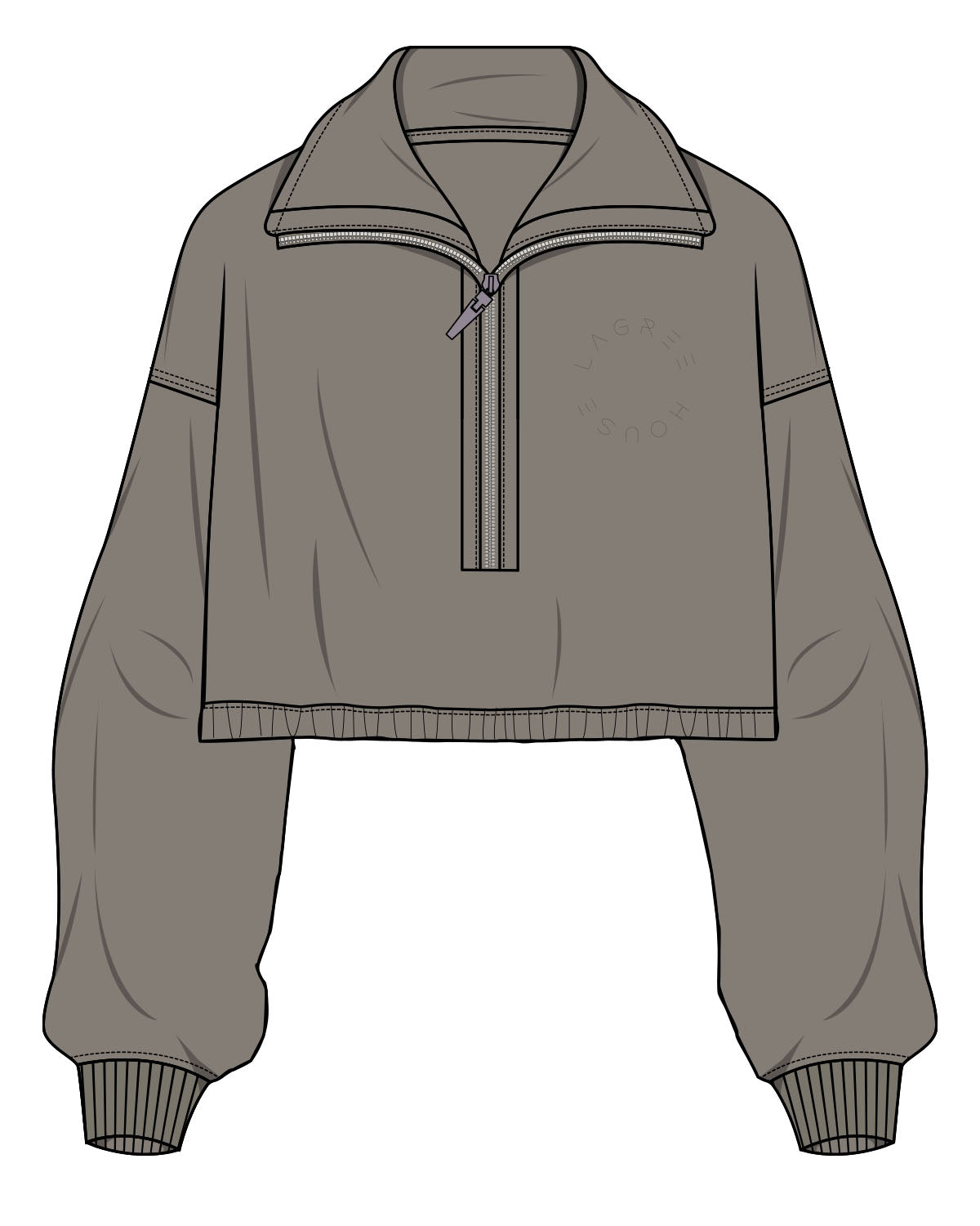 The Suede 1/2 Zip - Fossil - Lagree House - Left Chest - Round - Embroidered - Tone on Tone